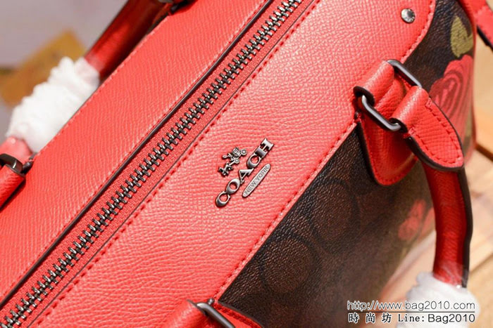 COACH蔻馳 新款 C家 25870 波士頓枕頭包 絲印玫瑰花  Chz1092